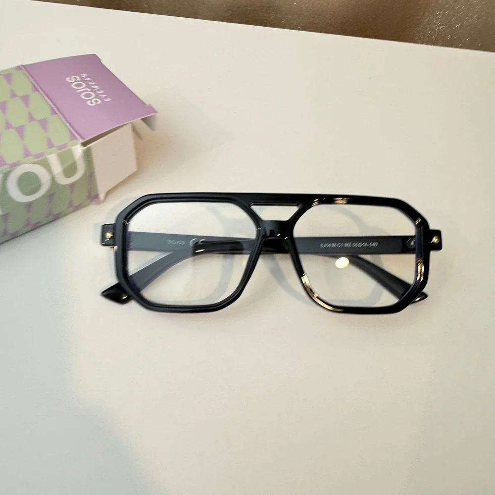 Sojos SJ5428 Black Oversized Aviator Blue Light Blocking Glasses Geometric Frame